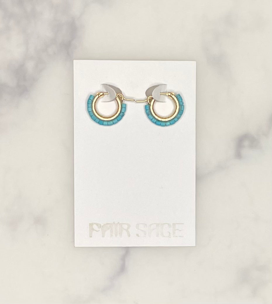 Beaded Turquoise Mini Hoop Earrings