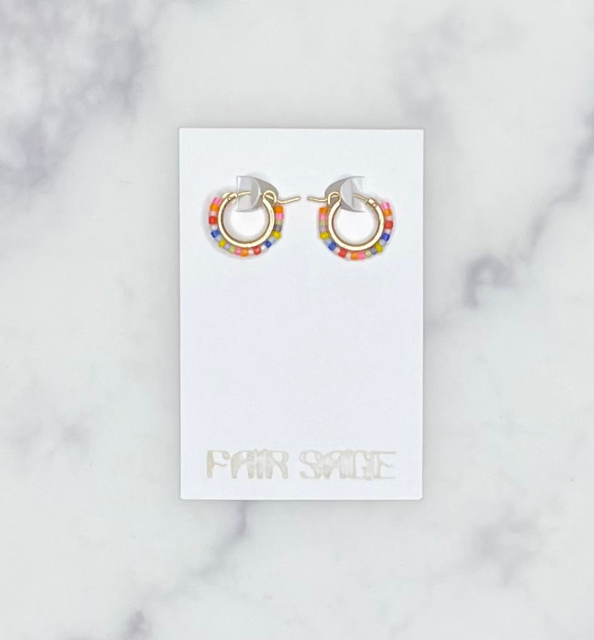 Beaded Pastel Rainbow Mini Hoop Earrings