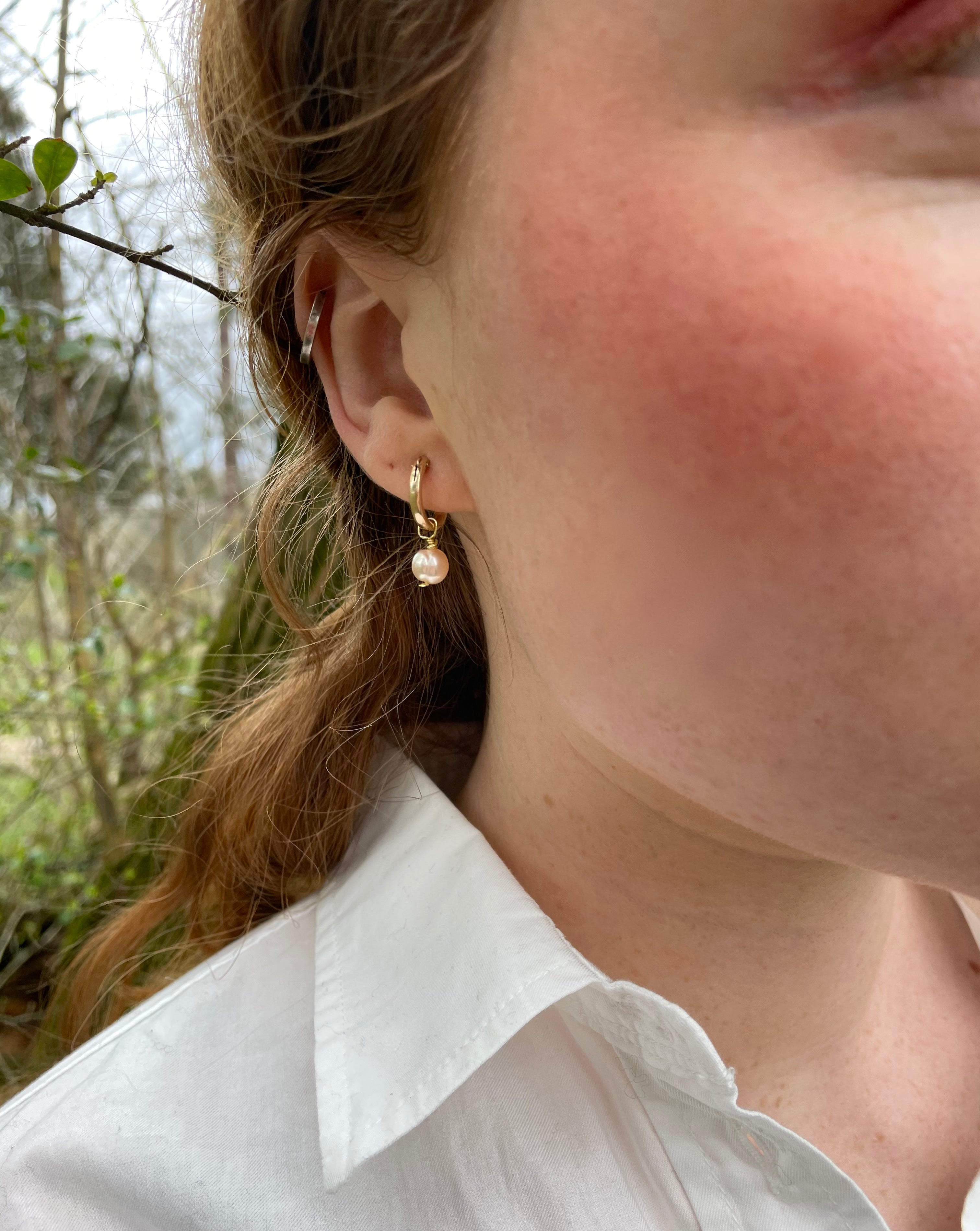 Pearl Drop Hoop Earrings